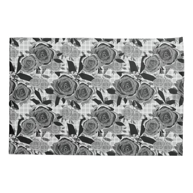 Black roses, roses, black and grey , black pattern pillowcase (Back)
