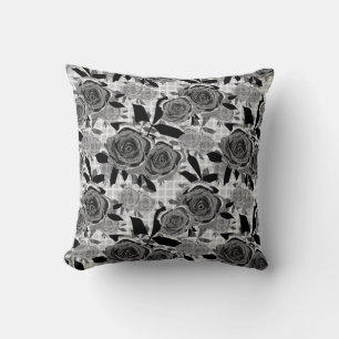 Black roses, roses, black and grey , black pattern throw pillow