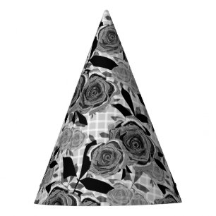 Black roses, roses, black and grey party hat