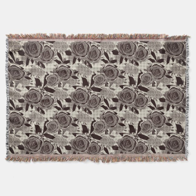 Black roses, roses, black and grey  throw blanket (Front)