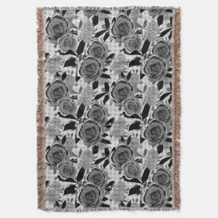 Black roses, roses, black and grey   throw blanket