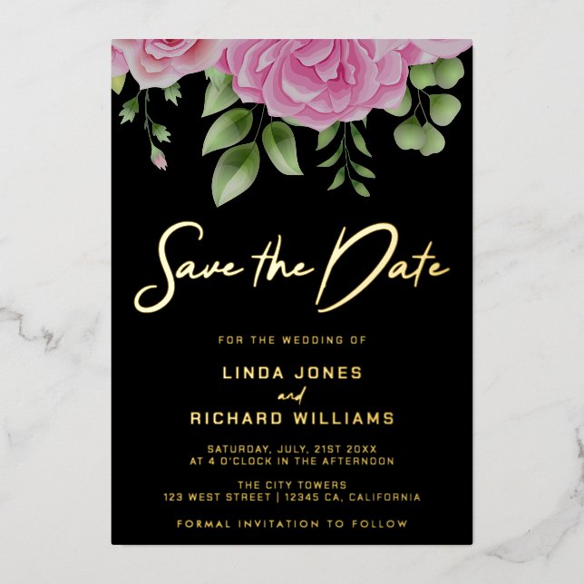 Black Roses Save The Date Wedding Foil Invitation (Front)