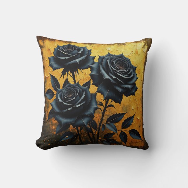 Black Roses Throw Pillow (Front)