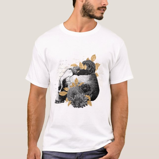 Black Roses with skull Gothic T-Shirt (Front)