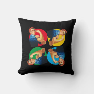 Black ROSIE RIVETER Print Throw Pillow