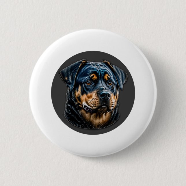 Black Rottweiler 2 Inch Round Button (Front)