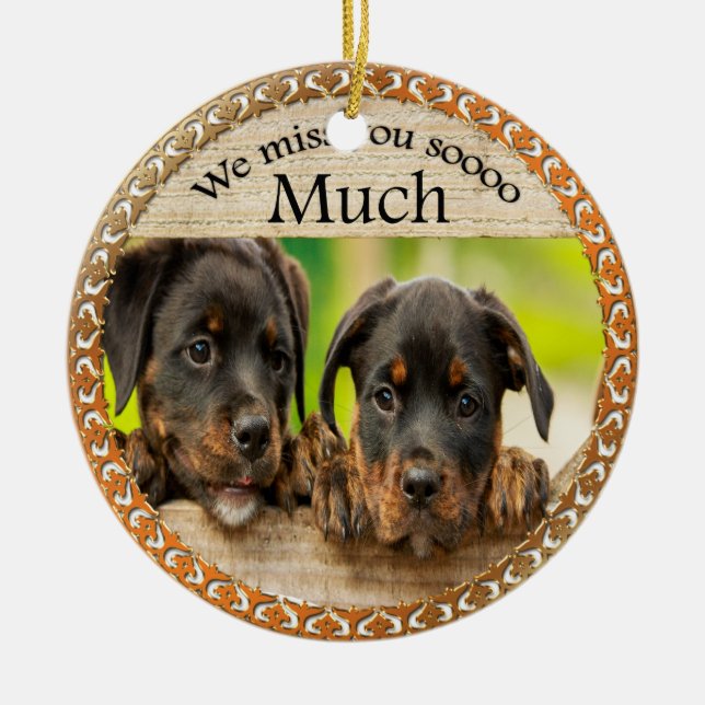 Black Rottweiler cute puppy dogs with sad faces Ceramic Ornament (Front)