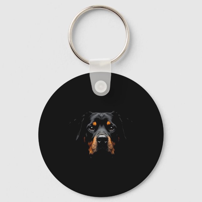 Black Rottweiler Dog Rottie Face _1  Keychain (Front)