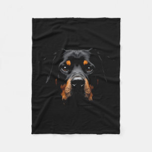 Black Rottweiler Dog Rottie Face  Fleece Blanket