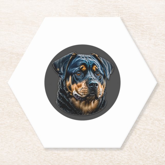 Black Rottweiler Paper Coaster (Front)