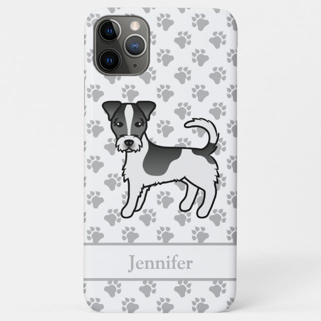 Black Rough Coat Jack Russell Terrier Dog & Name Case-Mate iPhone Case (Back)