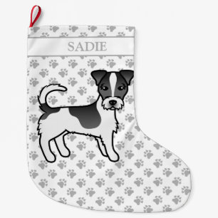 Black Rough Coat Jack Russell Terrier Dog & Name Large Christmas Stocking