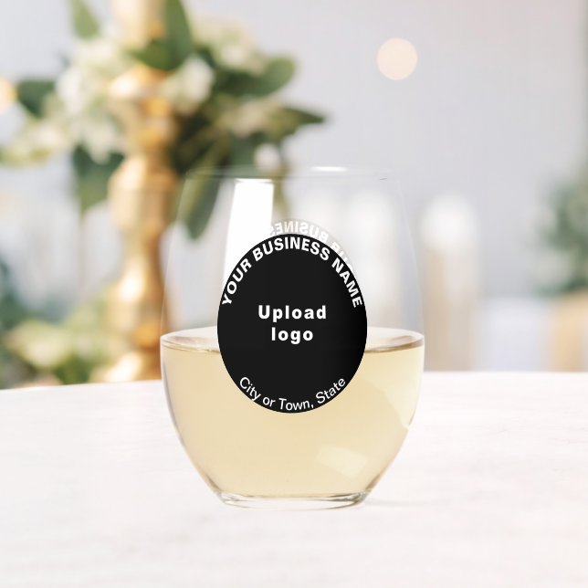 Black Round Business Brand on Stemless Wine Glass (Insitu (Wedding))