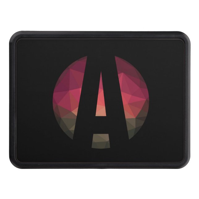 Black round monogram logo design trailer hitch cover (Front)