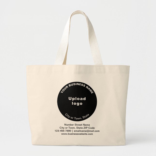 Black Round Shape Business Brand on Jumbo Tote Bag (Front)
