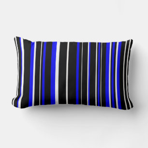 Black, Royal Blue, and White Barcode Stripe Lumbar Pillow