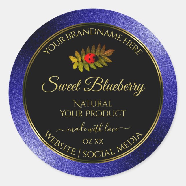 Black Royal Blue Glitter Product Labels Ladybug (Front)
