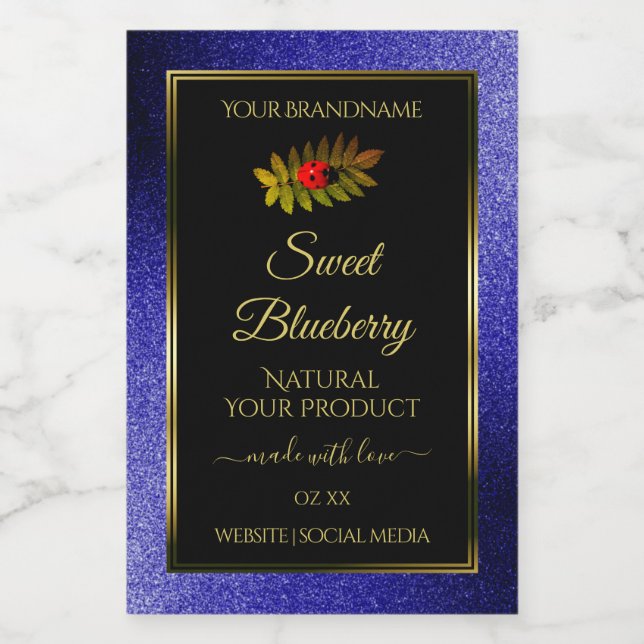 Black Royal Blue Glitter Product Labels Ladybug (Single Label)