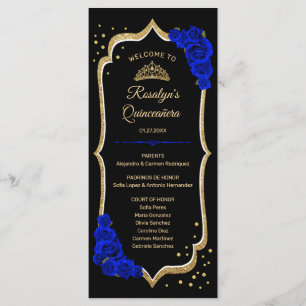 Black Royal Blue Gold Quinceanera Program