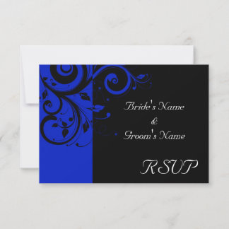 Black/Royal Blue Reverse Swirl Wedding RSVP Card