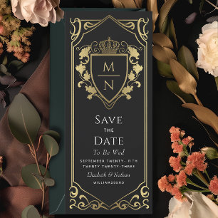 Black Royal Fantasy Monogram Save the Date Invitation
