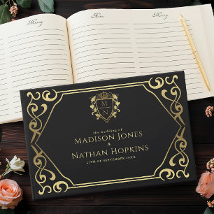 Black Royal Fantasy Monogram Wedding Guest Book