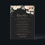 Black Royal Floral  Wedding Kissing Menu Game Card<br><div class="desc">This black royal floral wedding kissing menu game card is perfect for a modern wedding reception. The design features watercolor pink,  blush,  and white elegant flowers with emerald green leaves.</div>