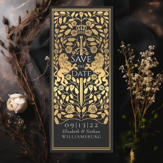 Black Royal Lion Medieval Gold Wedding Invitation (Creator Uploaded)