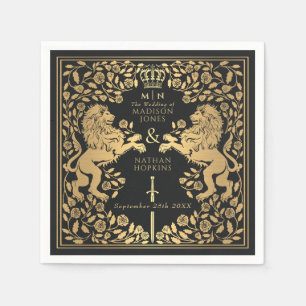 Black Royal Lion Medieval Sword Wedding Napkin