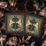 Black Royal Lion Medieval Sword Wedding Paper Coaster<br><div class="desc">Add royal charm to your tablescape! These custom wedding coasters feature a majestic lion and floral design with your names and monogram, all in luxurious gold against a black background. Perfect for a medieval fantasy celebration with timeless elegance! The gold featured on this item is NOT real foil and is...</div>