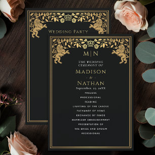 Black Royal Lion Medieval Sword Wedding Program