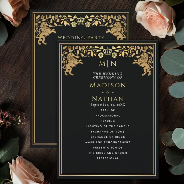 Black Royal Lion Medieval Sword Wedding Program (Creator Uploaded)