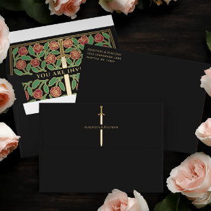 Black Royal Medieval Gold Floral Sword Wedding Envelope