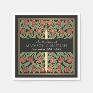 Black Royal Medieval Gold Floral Sword Wedding Napkin