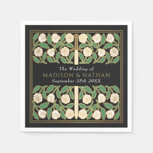 Black Royal Medieval Gold Floral Sword Wedding Napkin