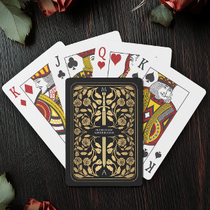 Black Royal Medieval Gold Sword Monogram Playing Cards