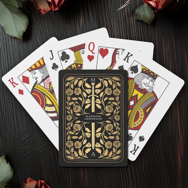 Black Royal Medieval Gold Sword Monogram Playing Cards (Creator Uploaded)
