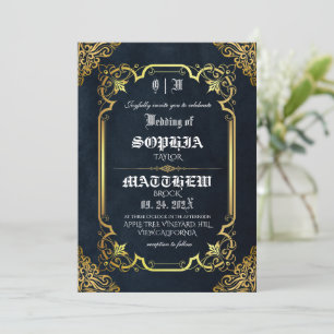 Black Royal Medieval Gold Wedding Invitation
