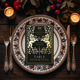 Black Royal Medieval Lion Wedding  Foil Table Card