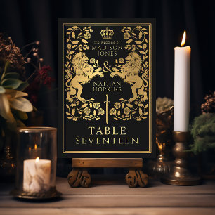 Black Royal Medieval Lion Wedding Table Number