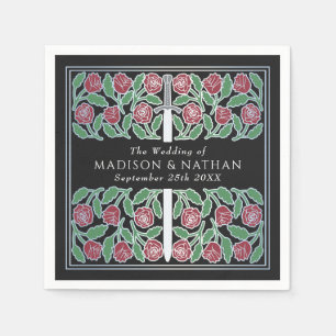 Black Royal Medieval Silver Floral Sword Wedding Napkin