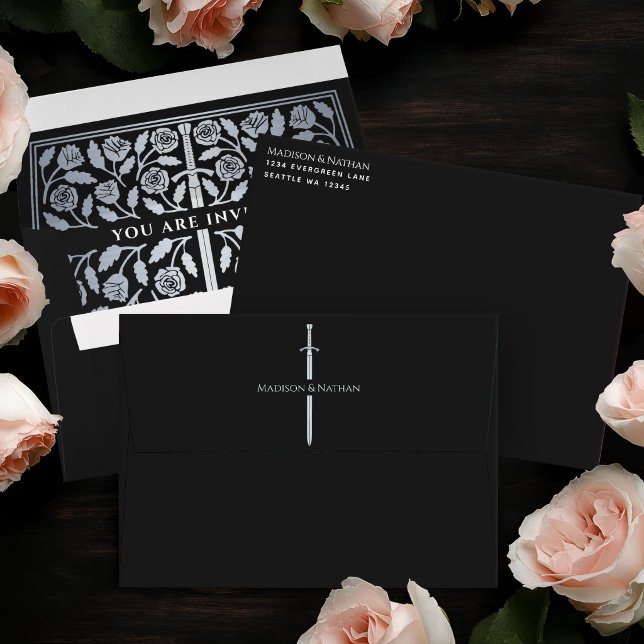 Black Royal Medieval Silver Sword Wedding  Envelope (Creator Uploaded)