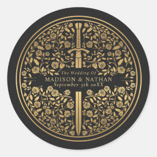 Black Royal Medieval Sword Wedding Classic Round Sticker