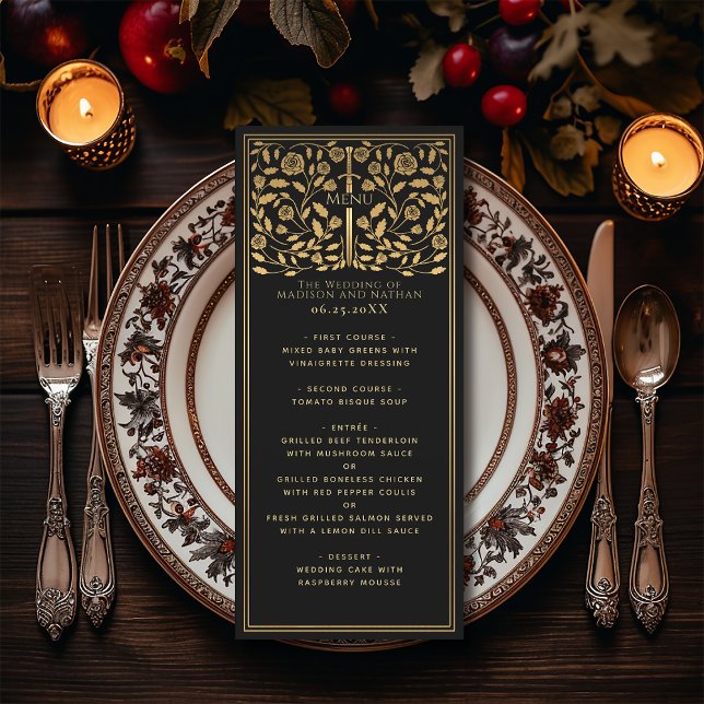 Black Royal Medieval Sword Wedding Flat Menu (Creator Uploaded)