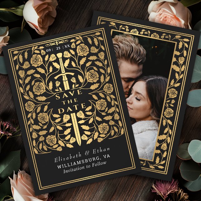 Black Royal Medieval Sword Wedding Photo Save The Date (Creator Uploaded)