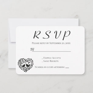Black RSVP Lovebirds Wedding Floral Heart Card