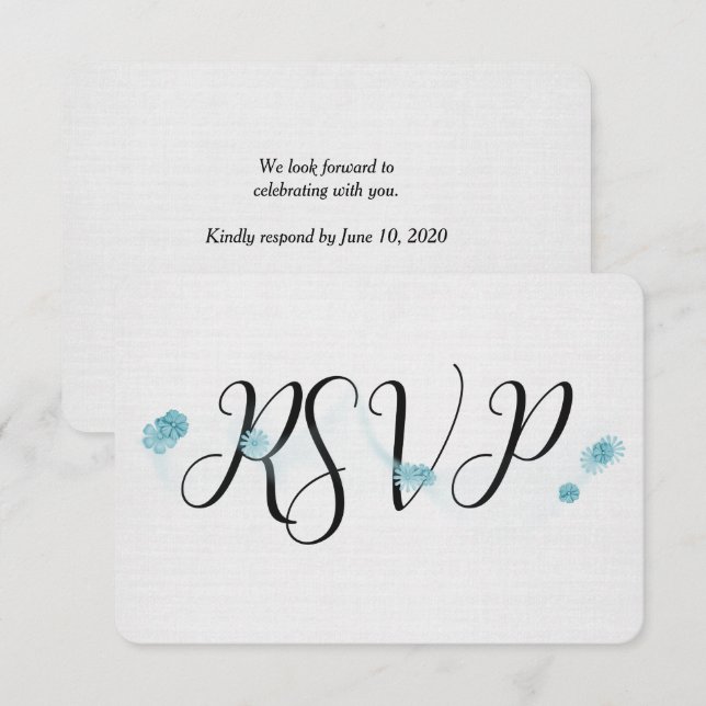black RSVP with flowers on linen Invitation (Front/Back)