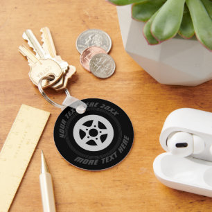 Black rubber car tire wheel custom automotive keychain
