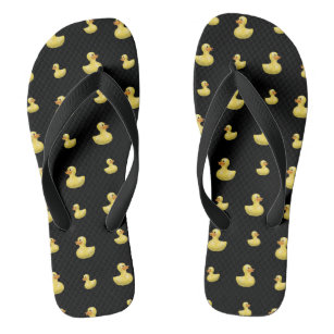 Black rubber duck pattern flip flops