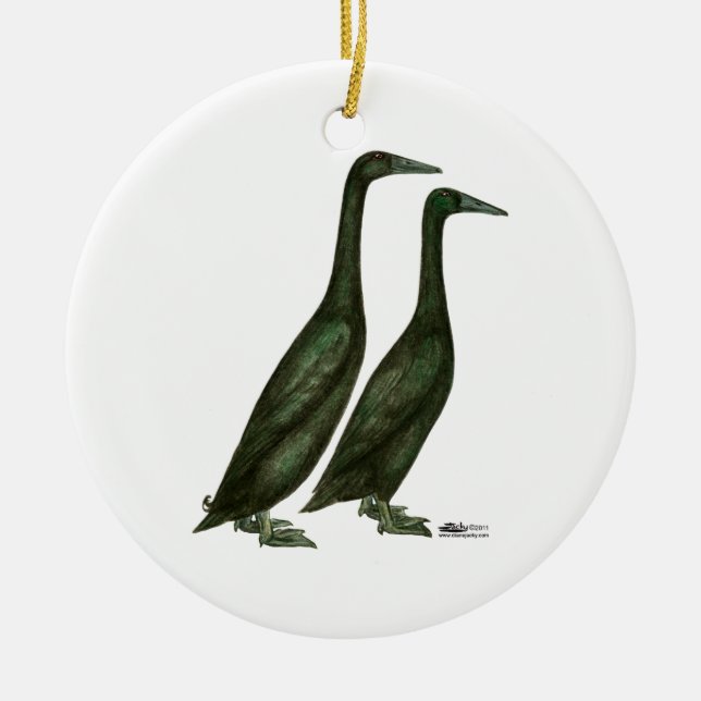Black Runner Ducks Ceramic Ornament (Front)